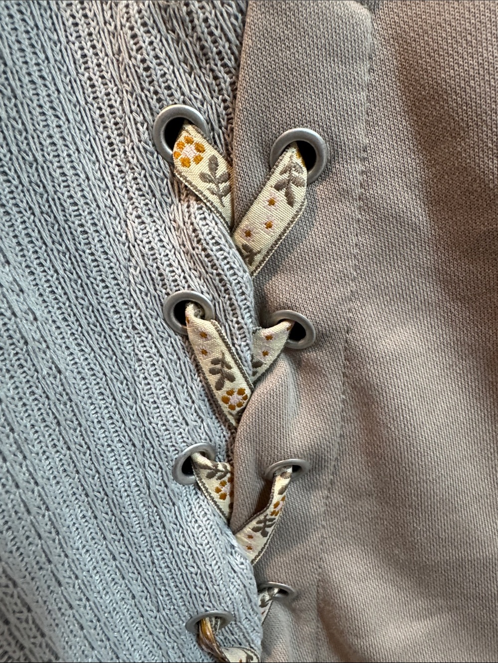 POL Pink Floral Patchwork Hooded Sweatshirt with Gray Ribbed Body - Picture 4 of 6